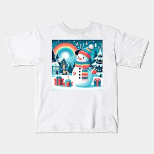 Cute snowman in a cozy town Kids T-Shirt